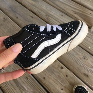 1 black and white high top vans left. Normal wear.